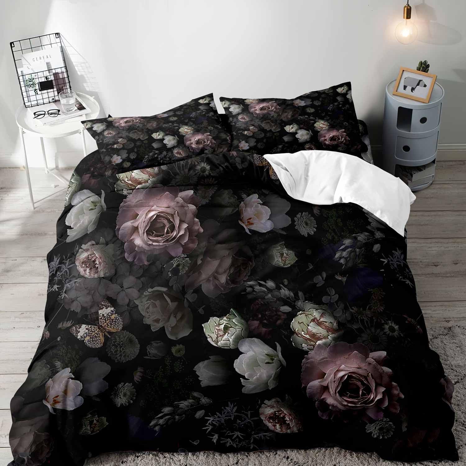 Black Floral Duvet Cover Queen - Aesthetic Floral Duvet Cover 评论和价格