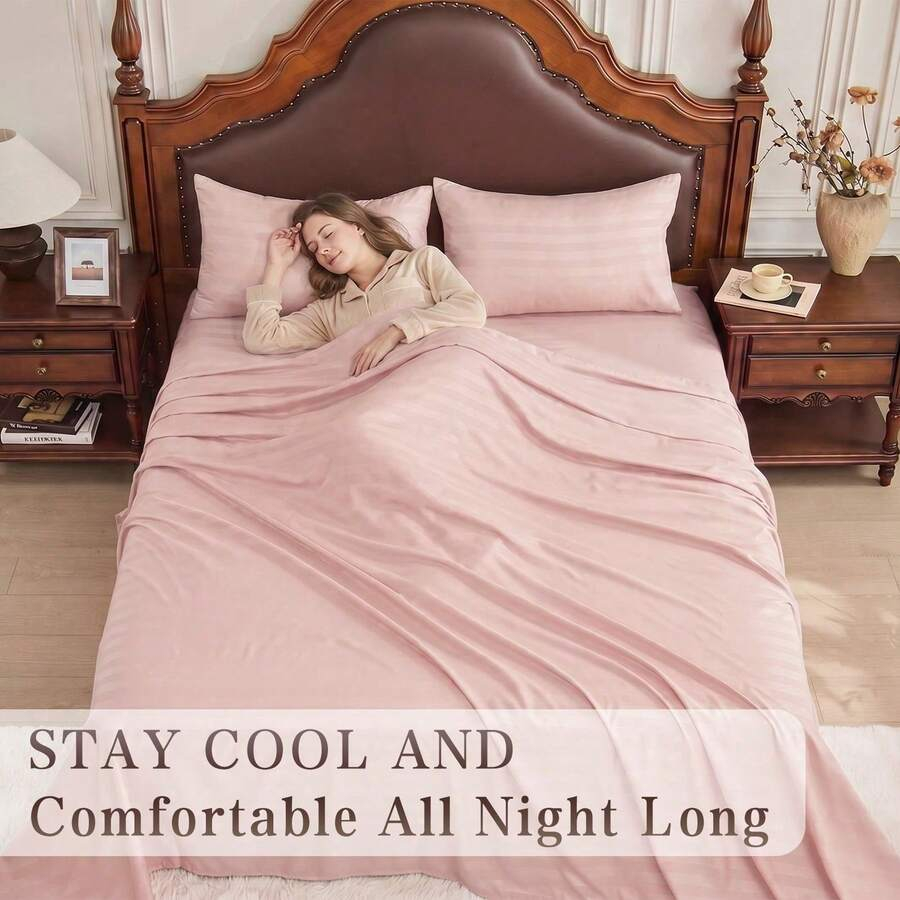 Striped Cooling Sheets Set Kin - Fitted Bed Sheets Deep Pocket 评论和价格