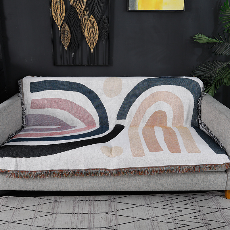 Textile City Abstract Rainbow  - Boho Throw Blanket Fringe 评论和价格
