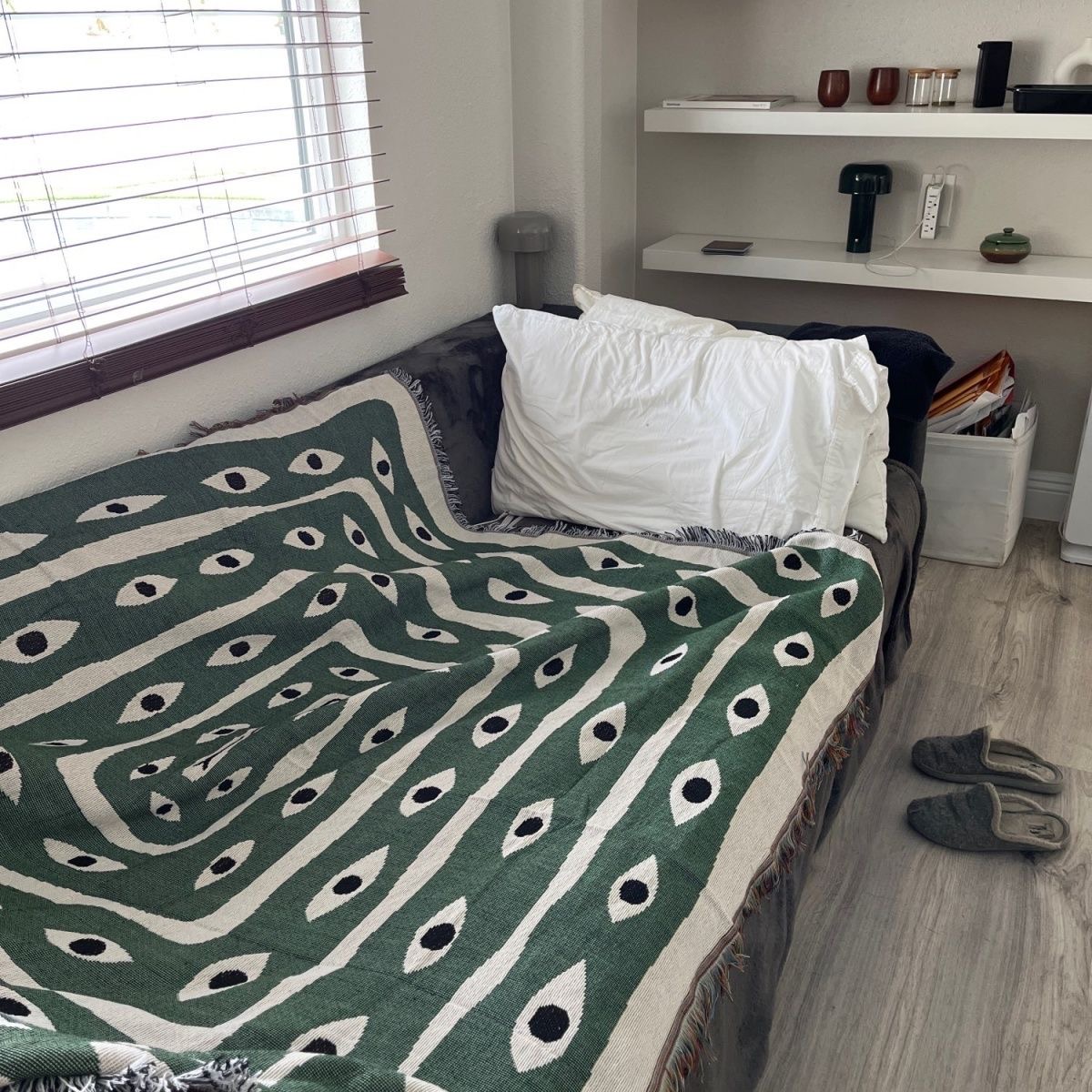 Green White Evil Eye Jacquard  - Boho Throw Blanket Fringe 评论和价格