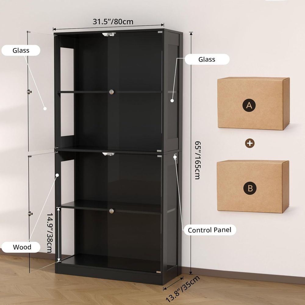 65 Glass Door Display Cabinet, - Lighting 评论和价格