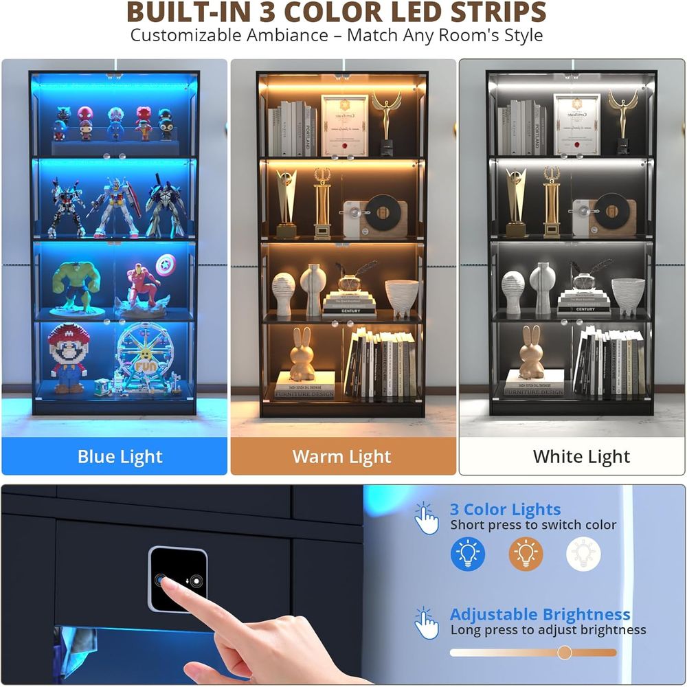 65 Glass Door Display Cabinet, - Lighting 评论和价格