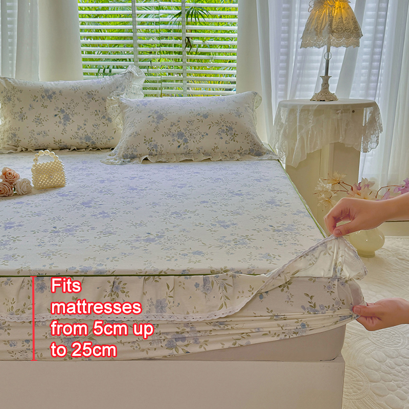 100% Cotton Floral Printed Ruf - Fitted Bed Sheets Deep Pocket 评论和价格