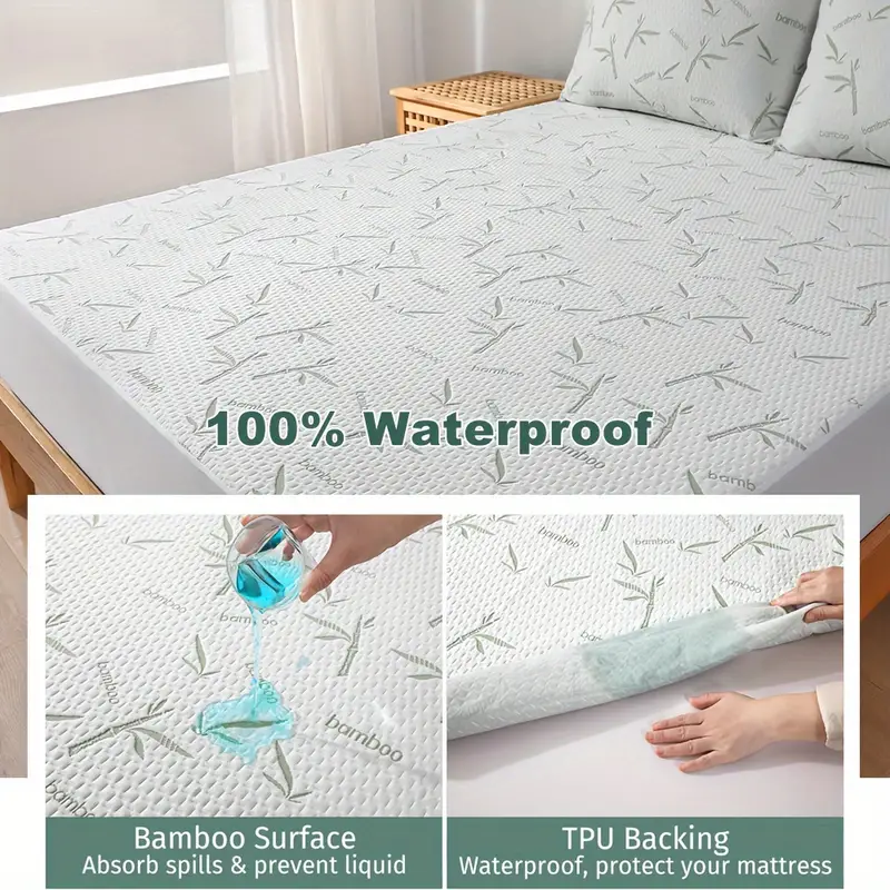 1pc Bamboo Mattress Protector, - Waterproof Mattress Protector Breathable 评论和价格