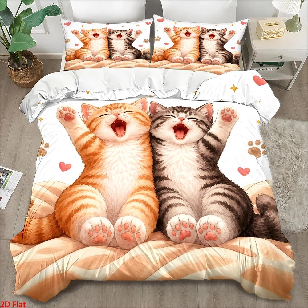 3Pc Cute Cat Print Duvet Cover - Duvet Cover Sets With Zipper 评论和价格