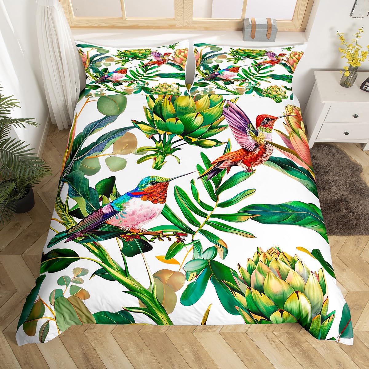 Hummingbird Bedding Set Luxury - Aesthetic Floral Duvet Cover 评论和价格