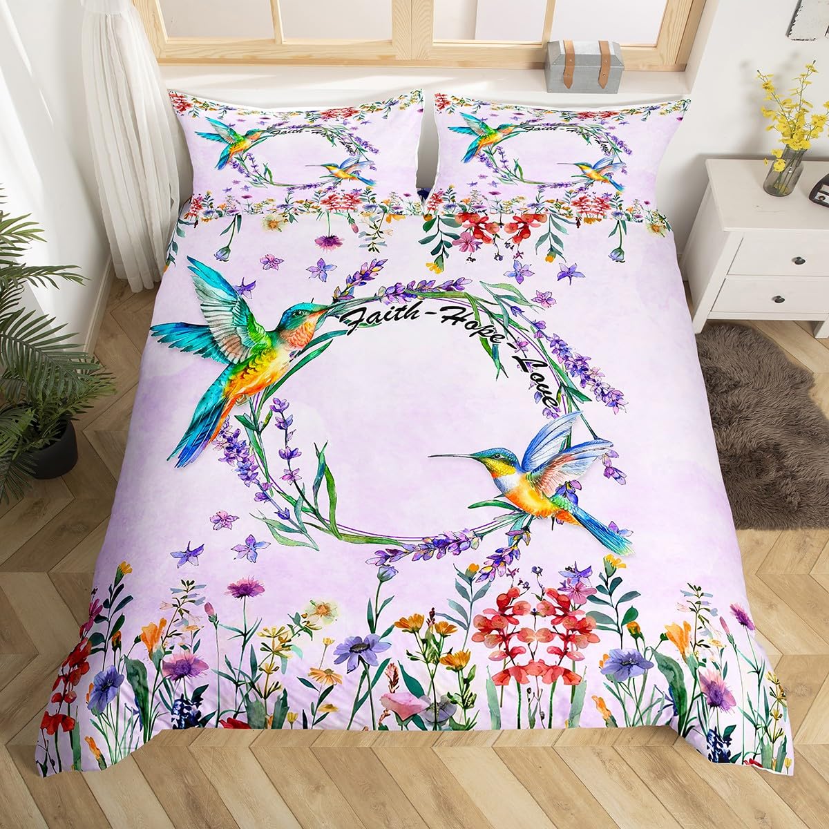 Hummingbird Bedding Set Luxury - Aesthetic Floral Duvet Cover 评论和价格
