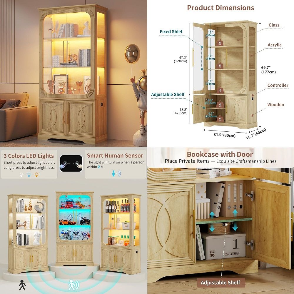 Display Cabinet with Glass Doo - Storage & Organization 评论和价格