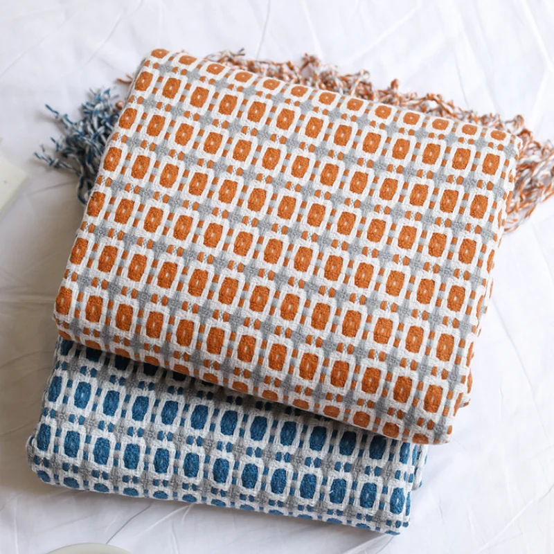 Geometric Grid Jacquard Woven  - Boho Throw Blanket Fringe 评论和价格