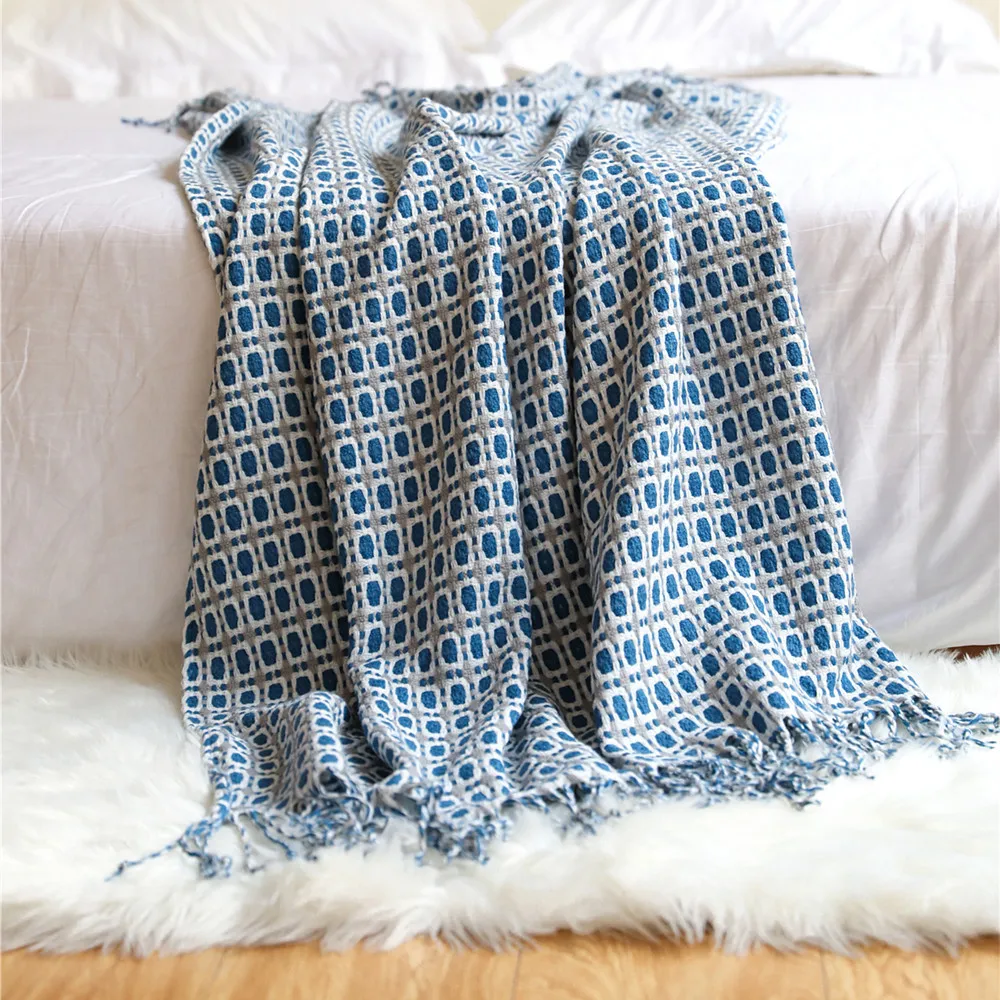 Geometric Grid Jacquard Woven  - Boho Throw Blanket Fringe 评论和价格