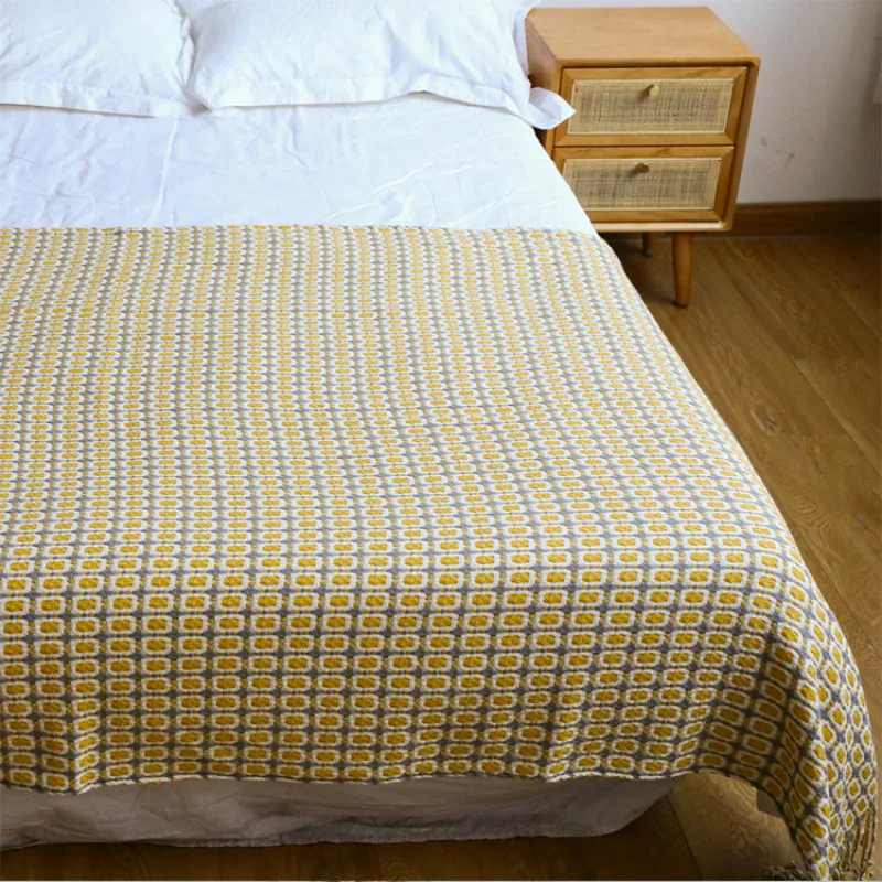 Geometric Grid Jacquard Woven  - Boho Throw Blanket Fringe 评论和价格