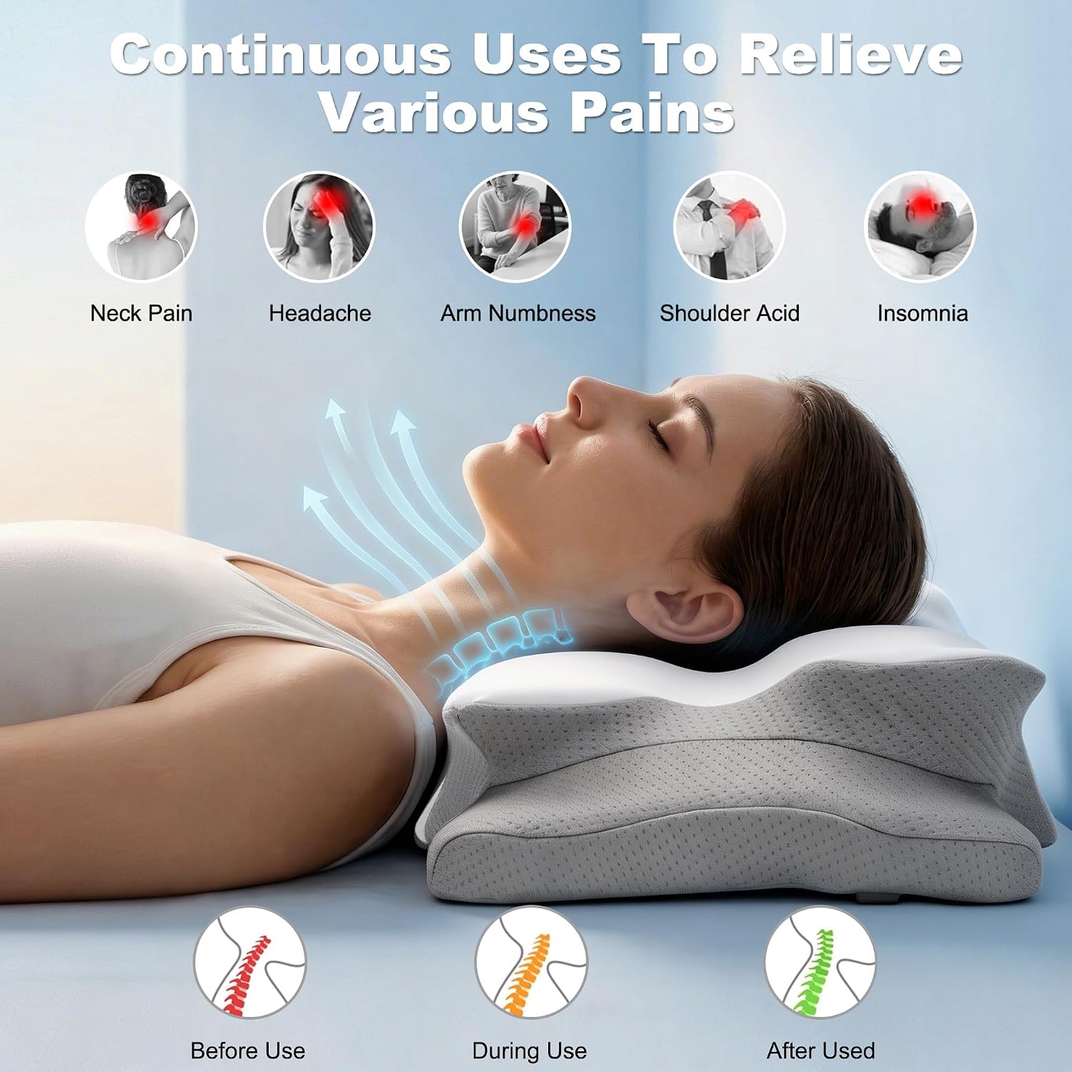Cervical Neck Pillow for Pain  - Memory Foam Orthopedic Pillow Neck Pain 评论和价格