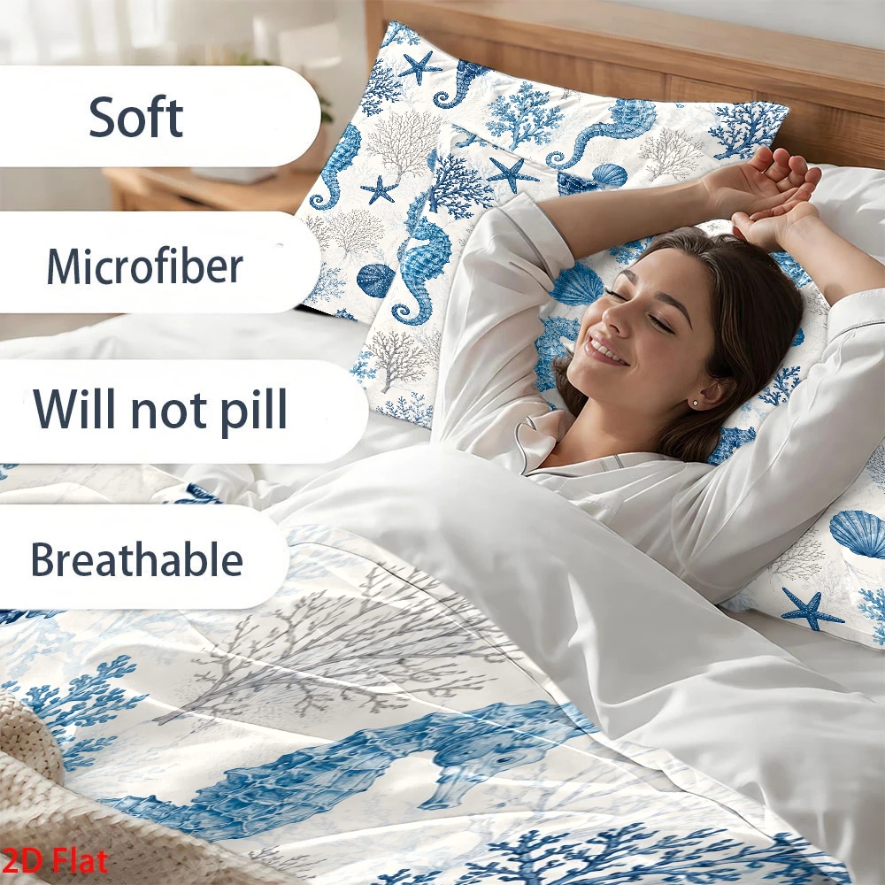 3Pc Ocean Style Seahorse Coral - Duvet Cover Sets With Zipper 评论和价格