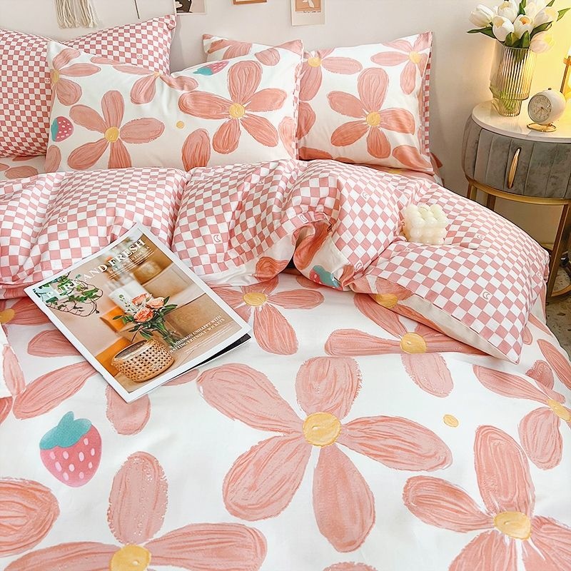 Ins Pink Flowers Bedding Set F - Aesthetic Floral Duvet Cover 评论和价格