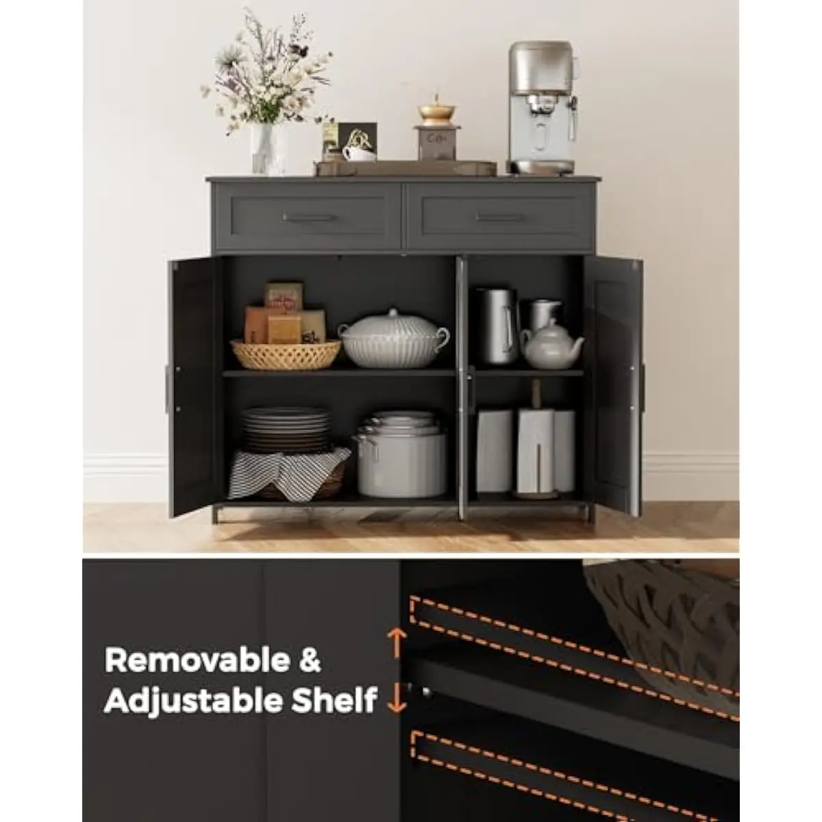 Coffee Bar Storage Cabinet wit - Kitchen 评论和价格
