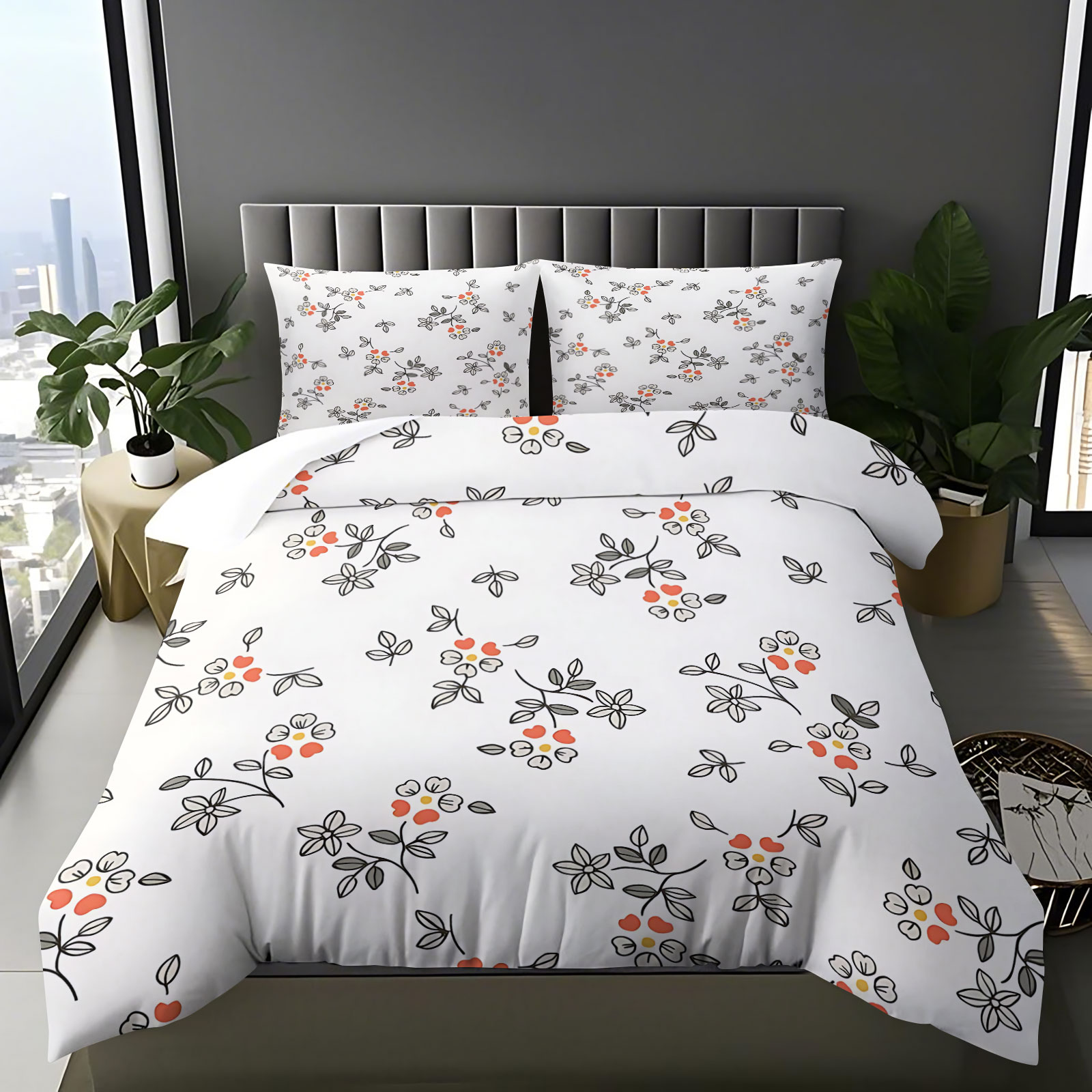 Minimal Hand-Drawn Thin Line O - Aesthetic Floral Duvet Cover 评论和价格