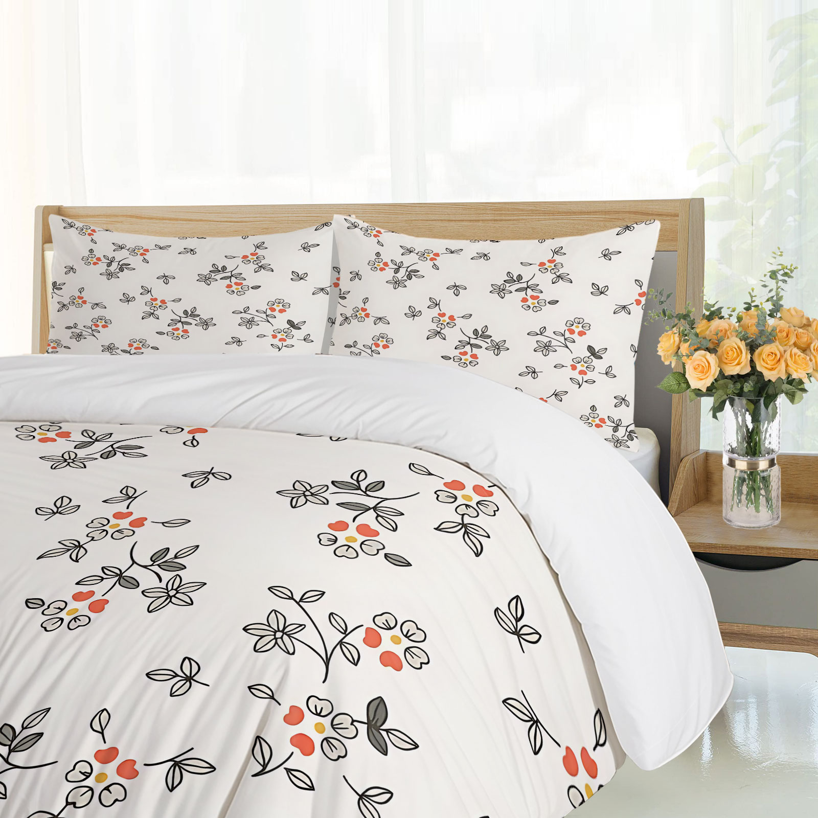 Minimal Hand-Drawn Thin Line O - Aesthetic Floral Duvet Cover 评论和价格