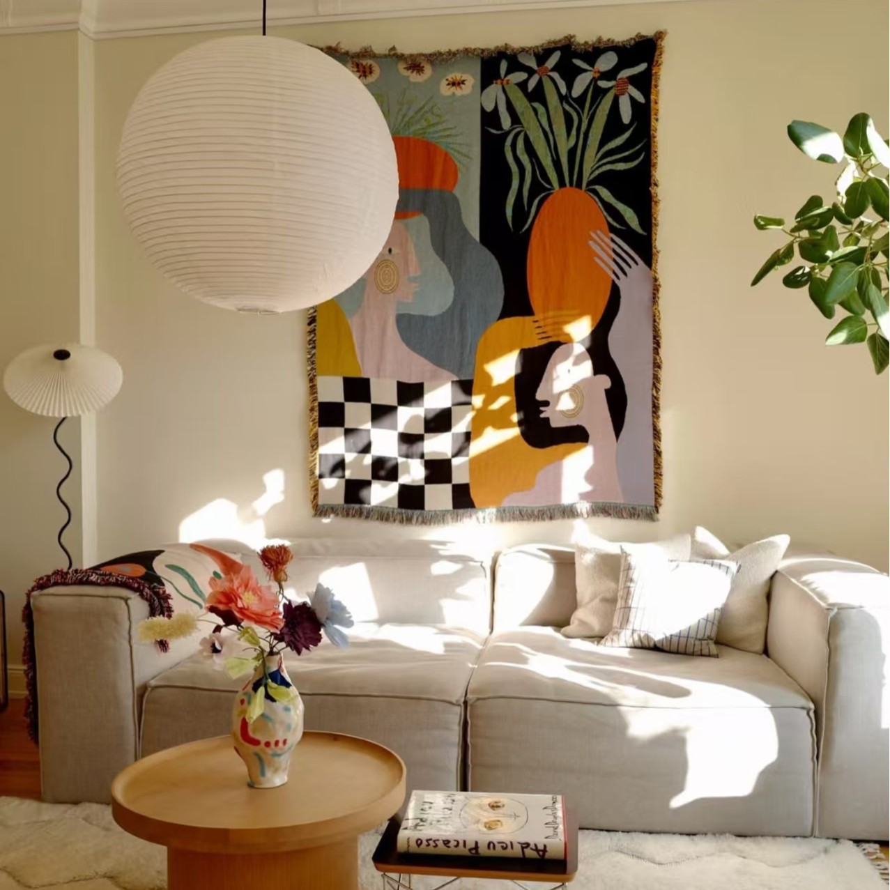 Modern Abstract Art Tapestry B - Boho Throw Blanket Fringe 评论和价格