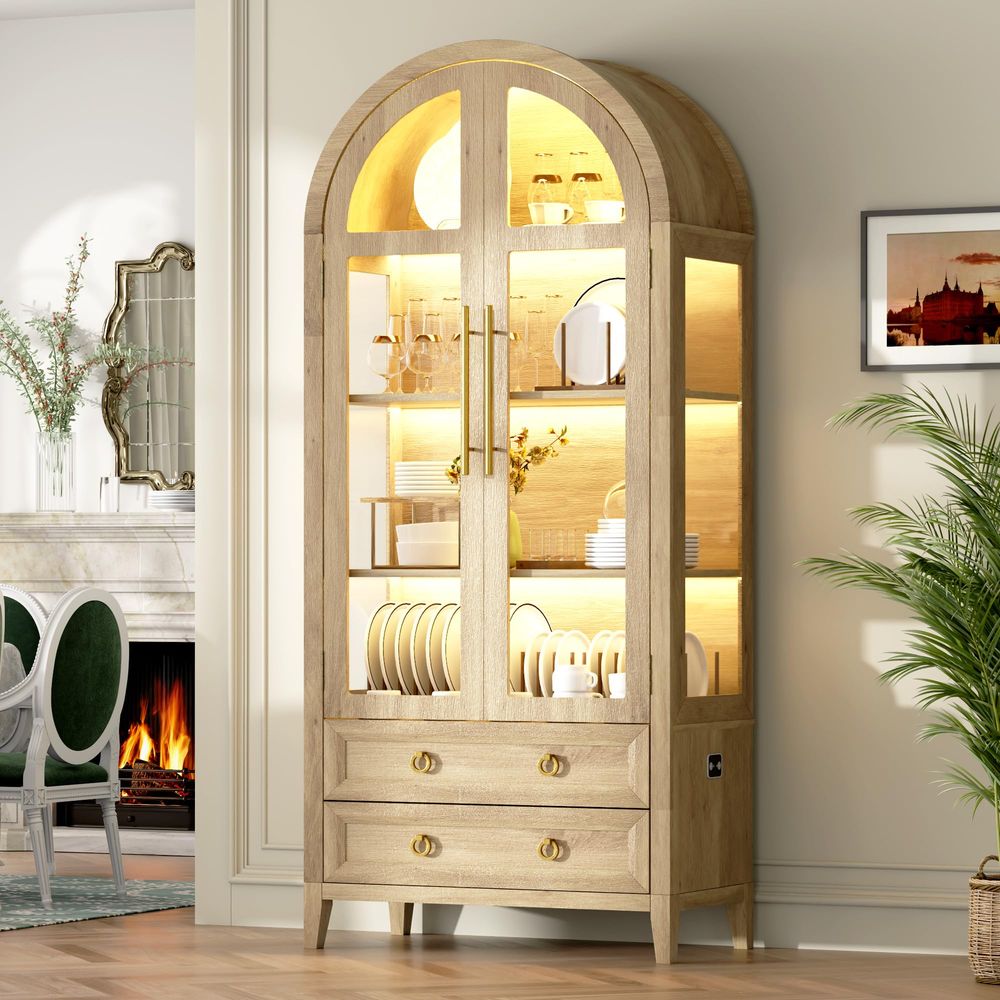 71 Arched Curio Cabinet with G - Lighting 评论和价格