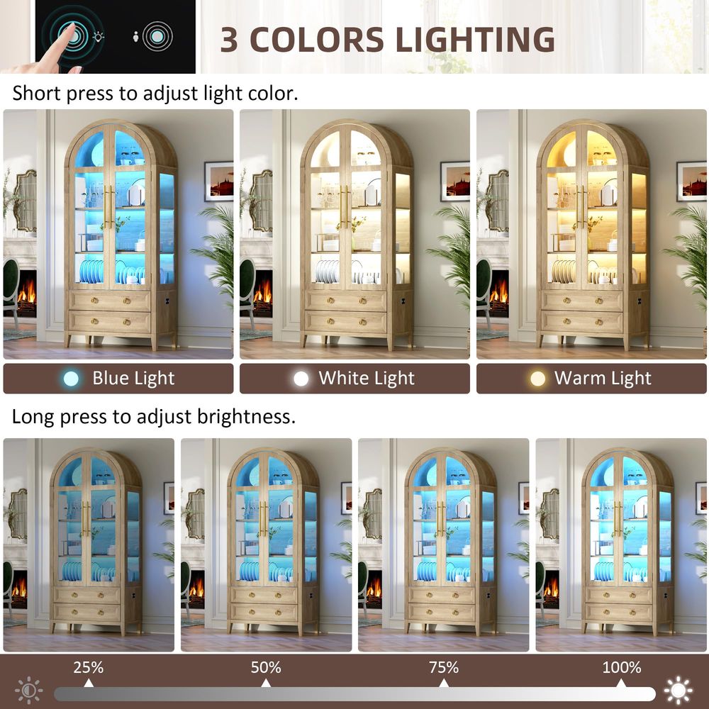 71 Arched Curio Cabinet with G - Lighting 评论和价格