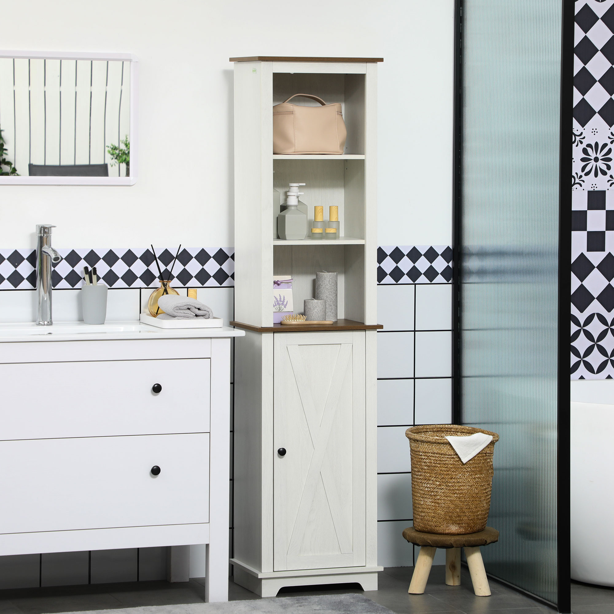 Farmhouse Bathroom Cabinet, Ta - Storage & Organization 评论和价格