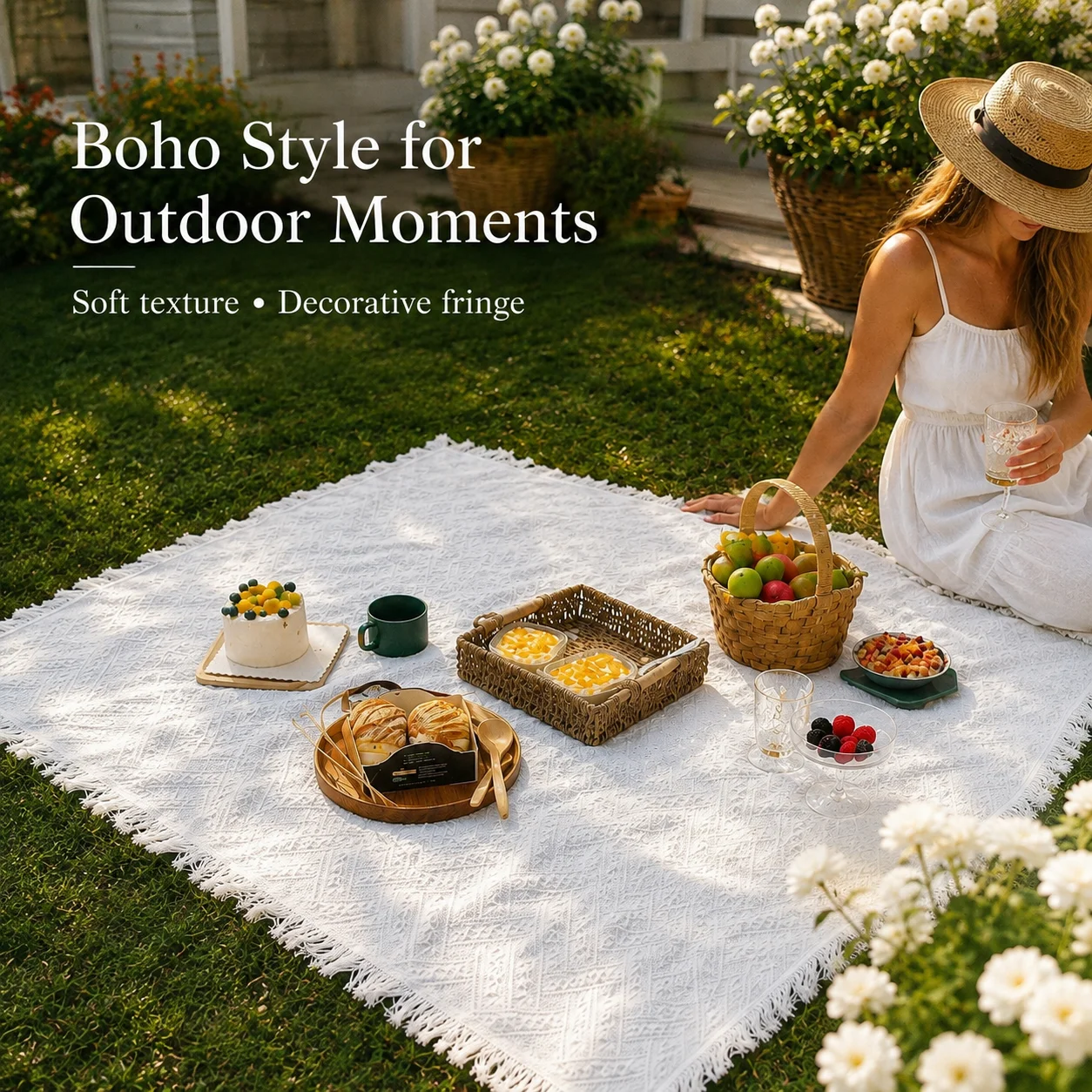 Boho Picnic Blanket Outdoor Ca - Boho Throw Blanket Fringe 评论和价格