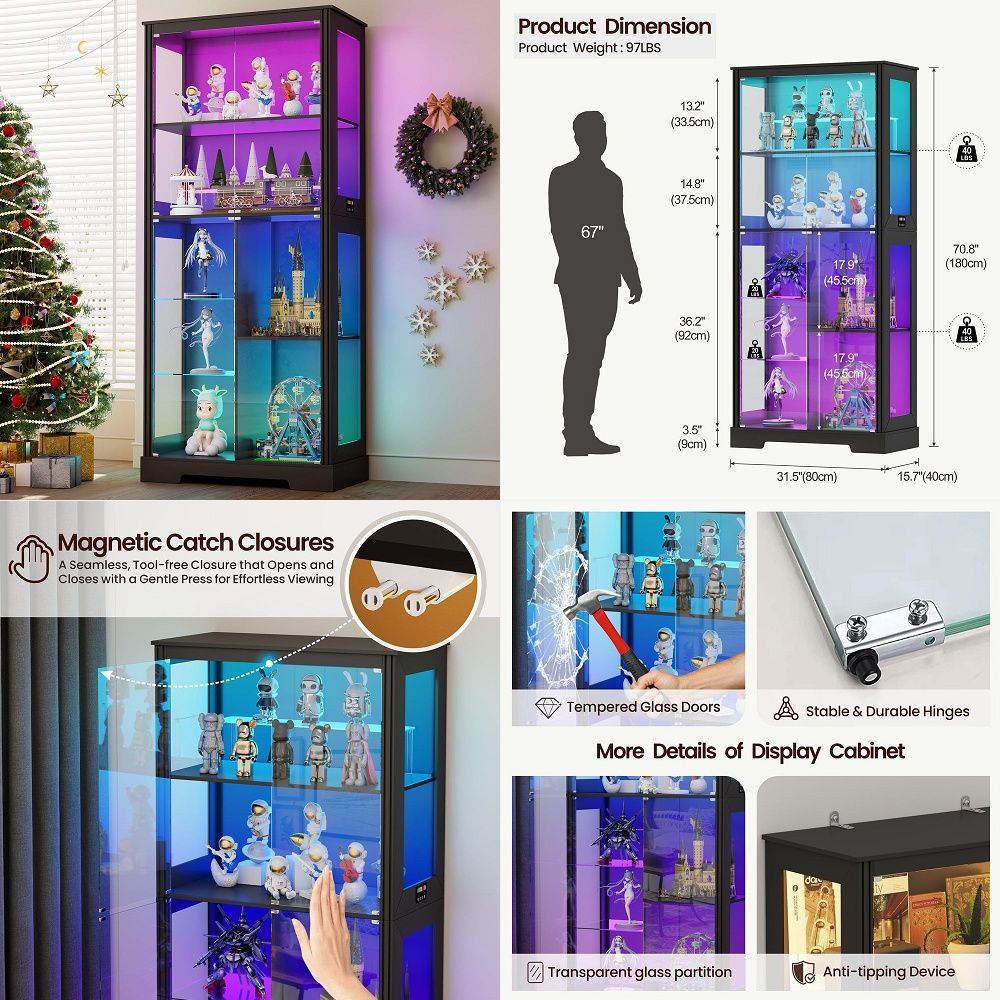 Lighted Corner Display Curio C - Storage & Organization 评论和价格