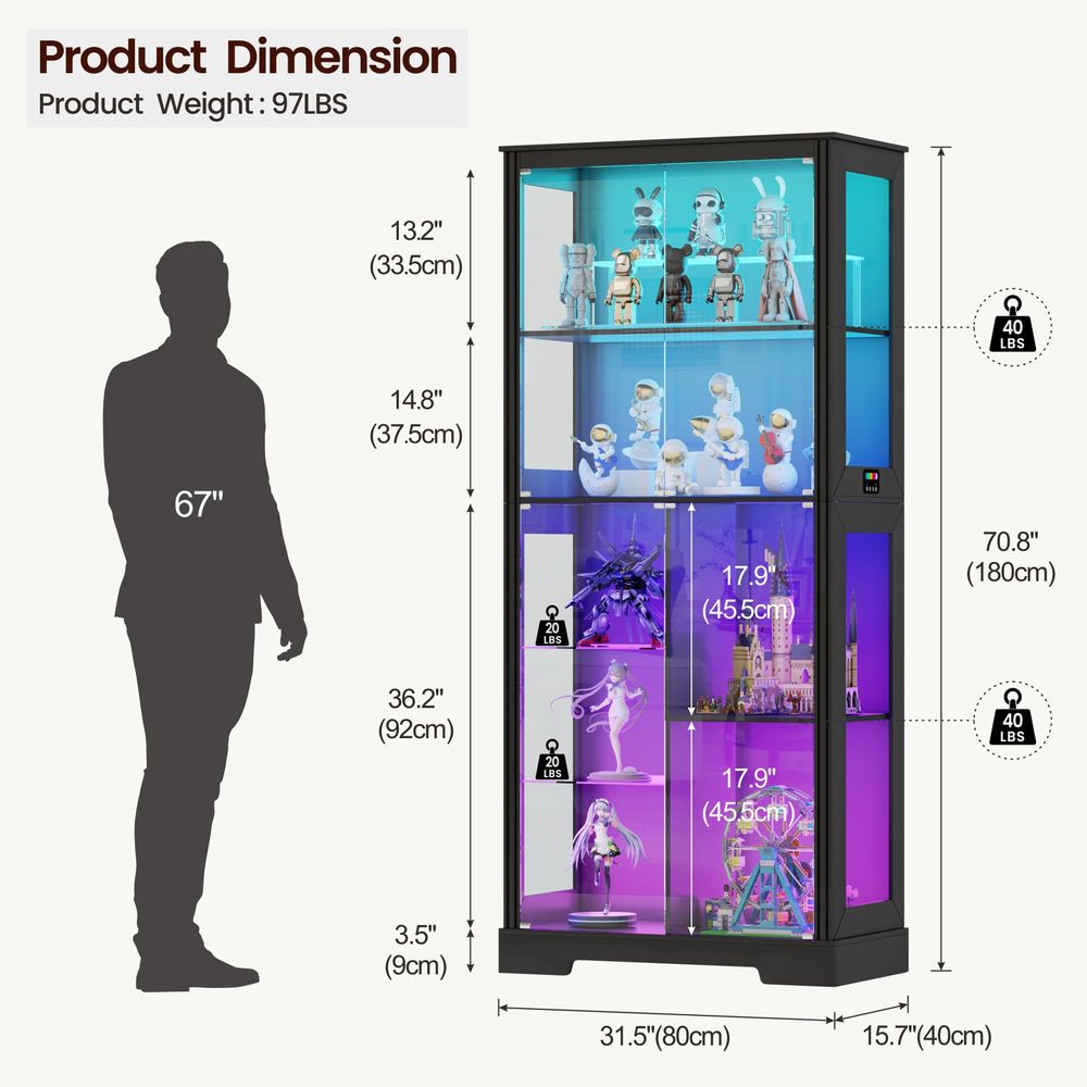 Lighted Corner Display Curio C - Storage & Organization 评论和价格