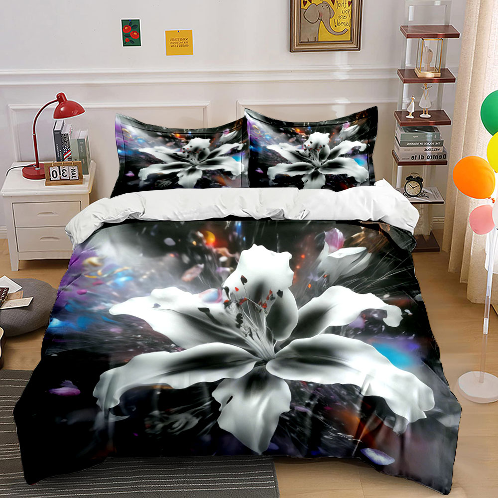Abstract White Lily Flower Bed - Aesthetic Floral Duvet Cover 评论和价格