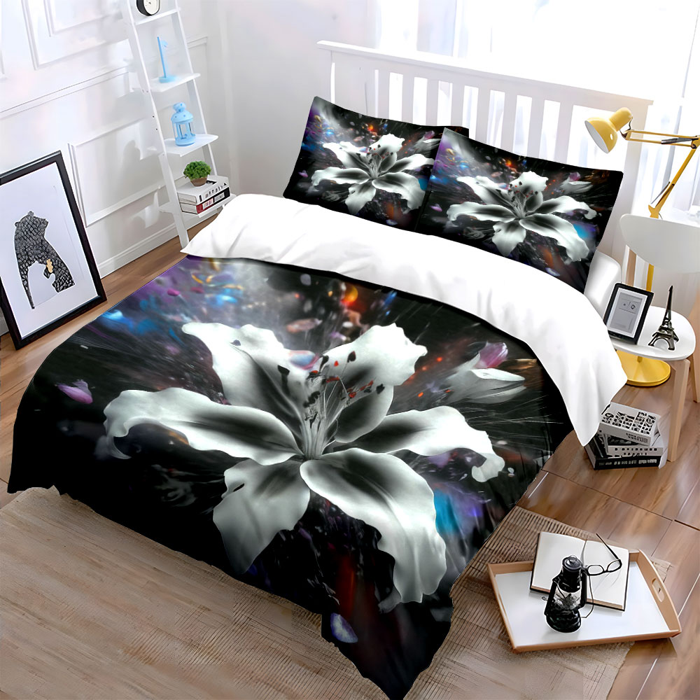 Abstract White Lily Flower Bed - Aesthetic Floral Duvet Cover 评论和价格