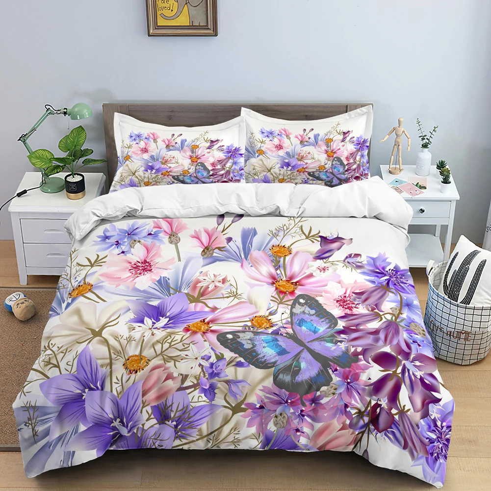 Butterfly Bedding Set 3D Flowe - Duvet Cover Sets With Zipper 评论和价格