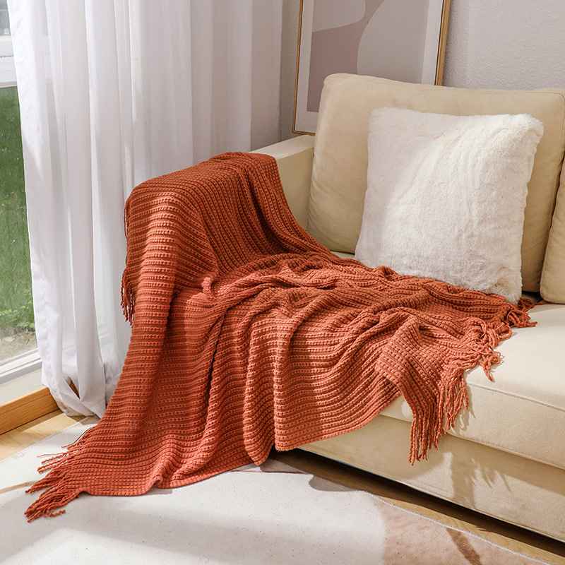 Boho Chunky Waffle Knit Throw  - Boho Throw Blanket Fringe 评论和价格