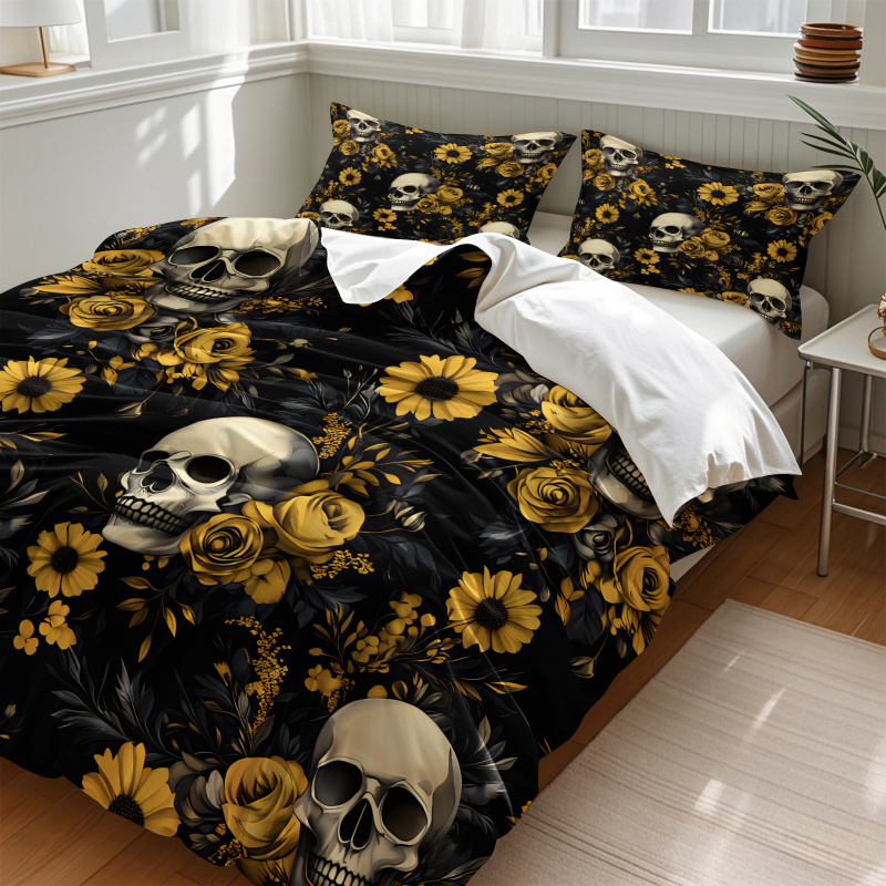 Dark Aesthetic Skull Yellow Fl - Aesthetic Floral Duvet Cover 评论和价格