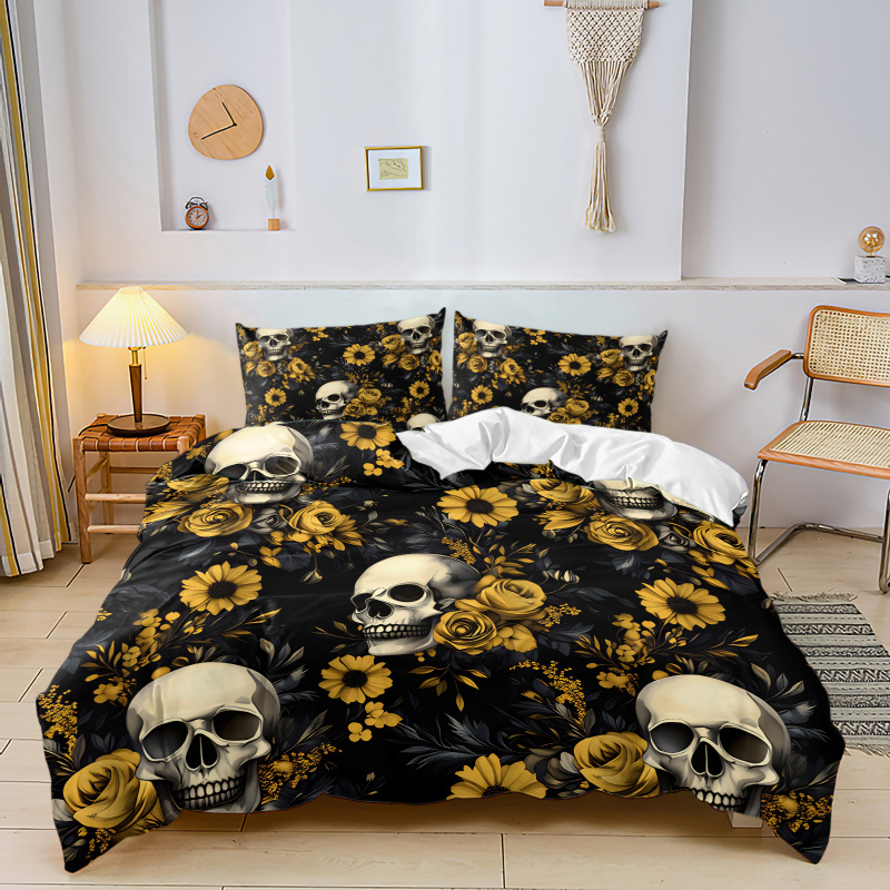 Dark Aesthetic Skull Yellow Fl - Aesthetic Floral Duvet Cover 评论和价格