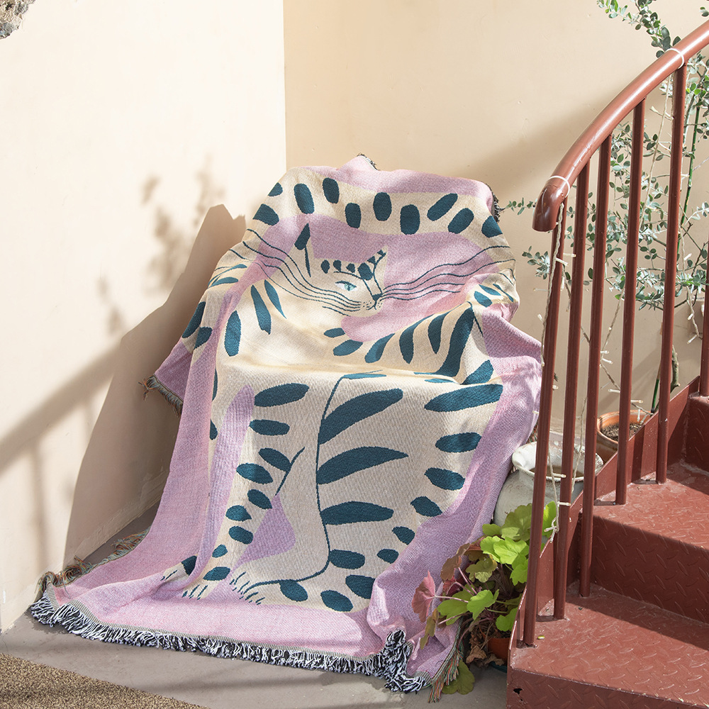 Boho Abstract Cat Jacquard Thr - Boho Throw Blanket Fringe 评论和价格