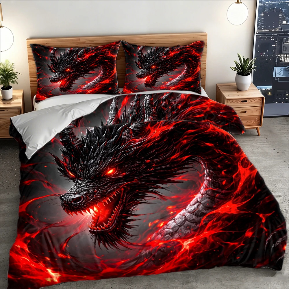 3Pc Dark Dragon Duvet Cover Se - Duvet Cover Sets With Zipper 评论和价格