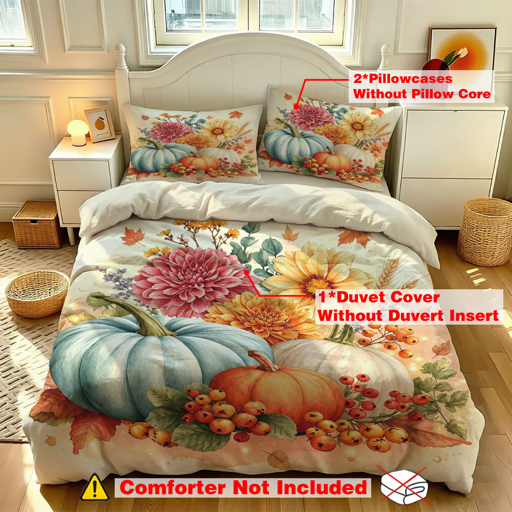 Watercolor Light Blue Pumpkin  - Aesthetic Floral Duvet Cover 评论和价格