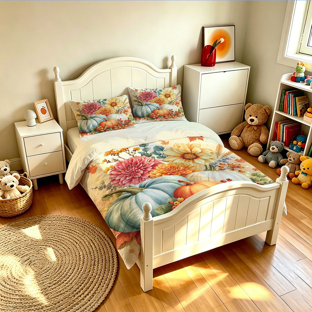 Watercolor Light Blue Pumpkin  - Aesthetic Floral Duvet Cover 评论和价格