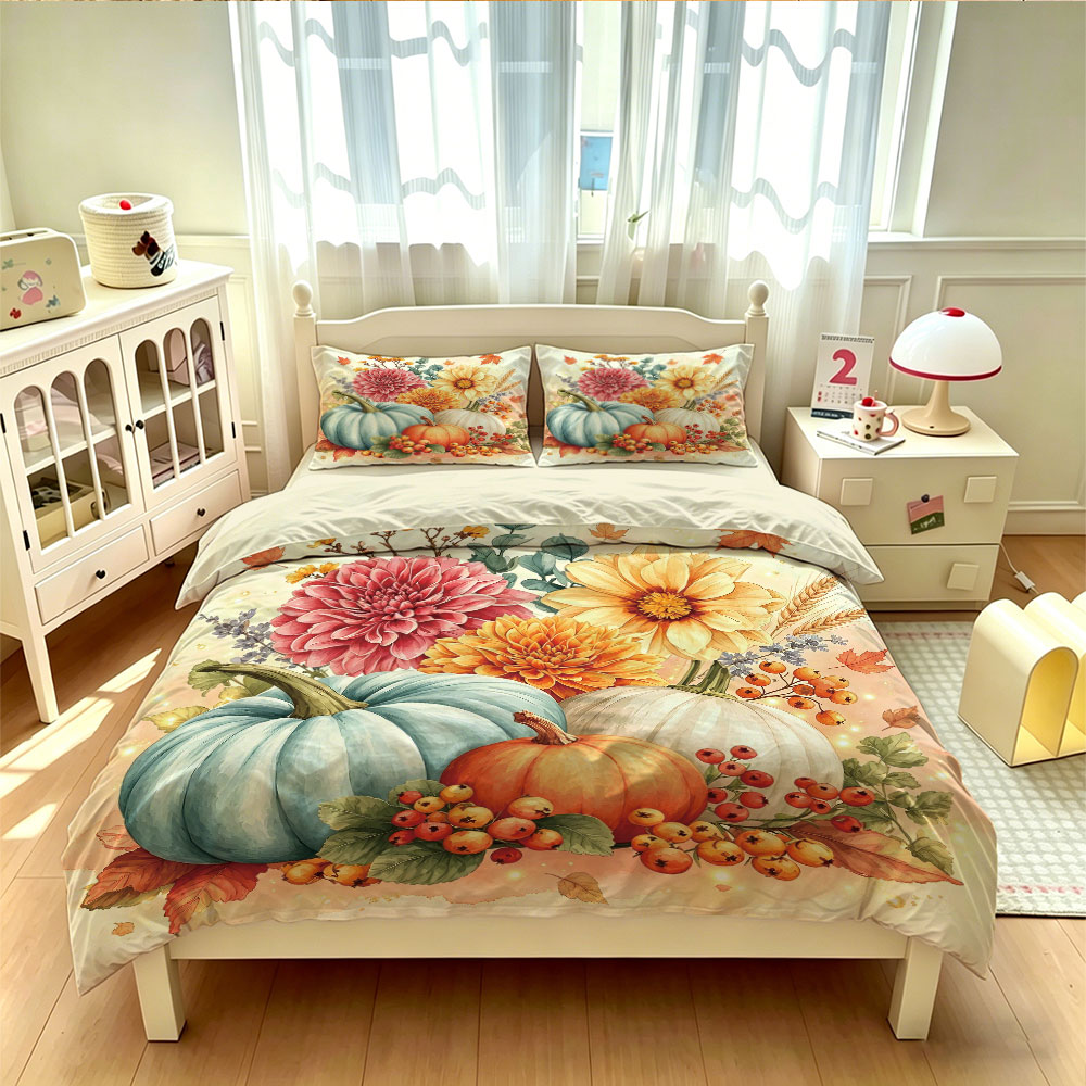 Watercolor Light Blue Pumpkin  - Aesthetic Floral Duvet Cover 评论和价格