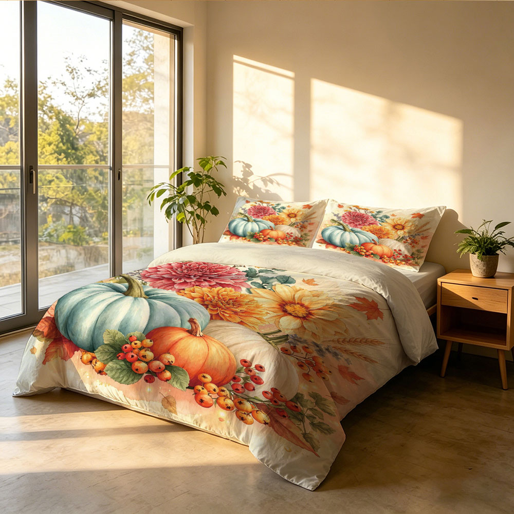 Watercolor Light Blue Pumpkin  - Aesthetic Floral Duvet Cover 评论和价格