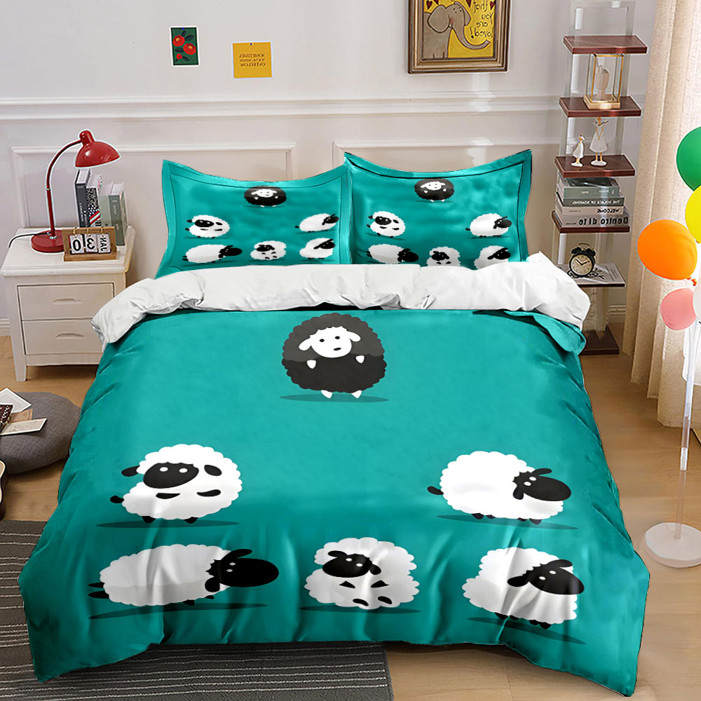 Cartoon sheep and a black one  - Duvet Cover Sets With Zipper 评论和价格