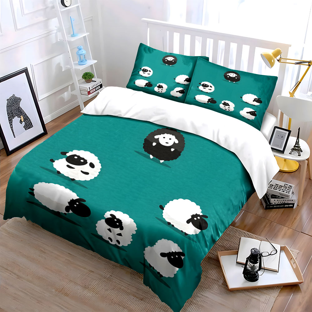 Cartoon sheep and a black one  - Duvet Cover Sets With Zipper 评论和价格