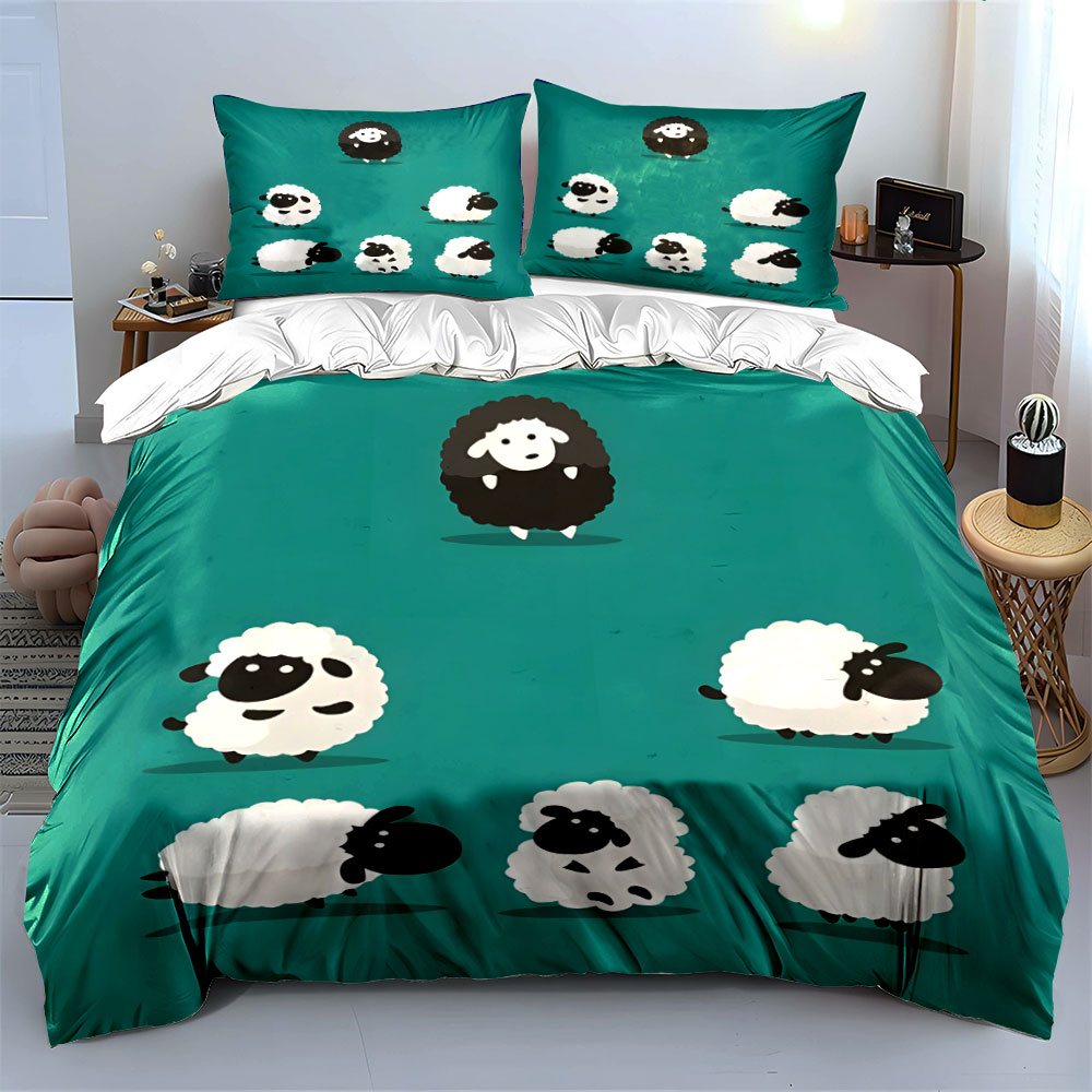 Cartoon sheep and a black one  - Duvet Cover Sets With Zipper 评论和价格