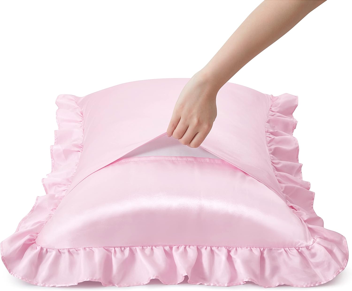 2Pcs Satin Ruffled Pillow Case - Satin Silk Pillowcase Hair Skin 评论和价格