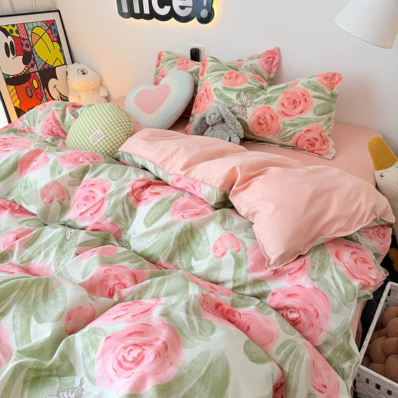 Pink Rose Duvet Cover Set with - Duvet Cover Sets With Zipper 评论和价格