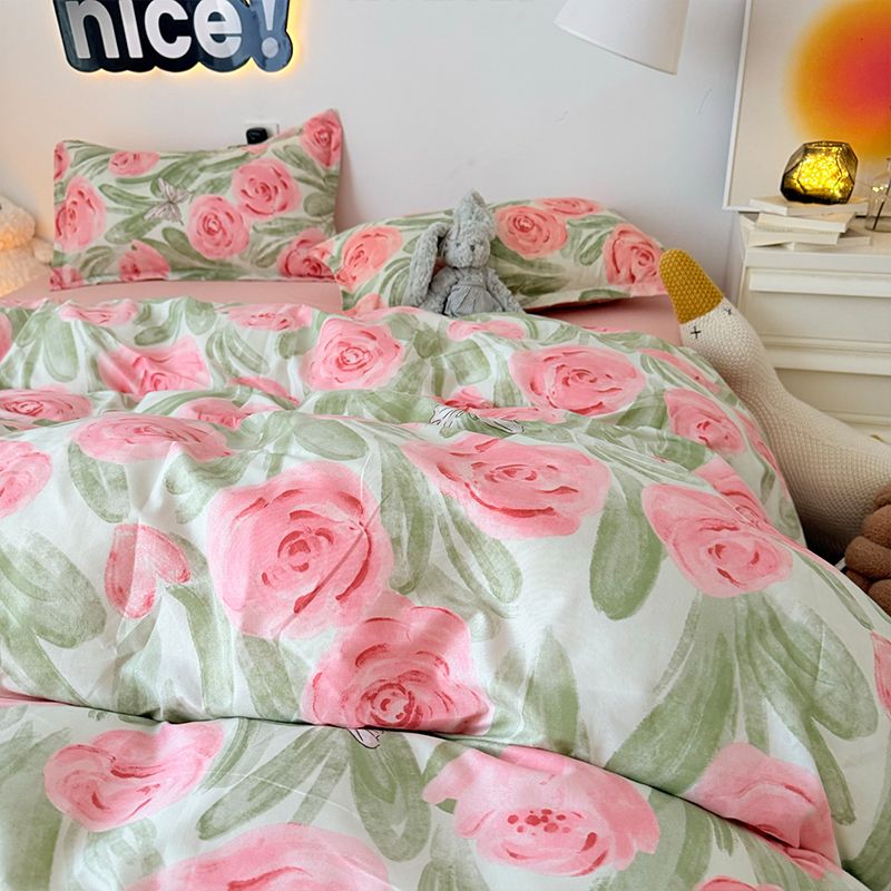 Pink Rose Duvet Cover Set with - Duvet Cover Sets With Zipper 评论和价格