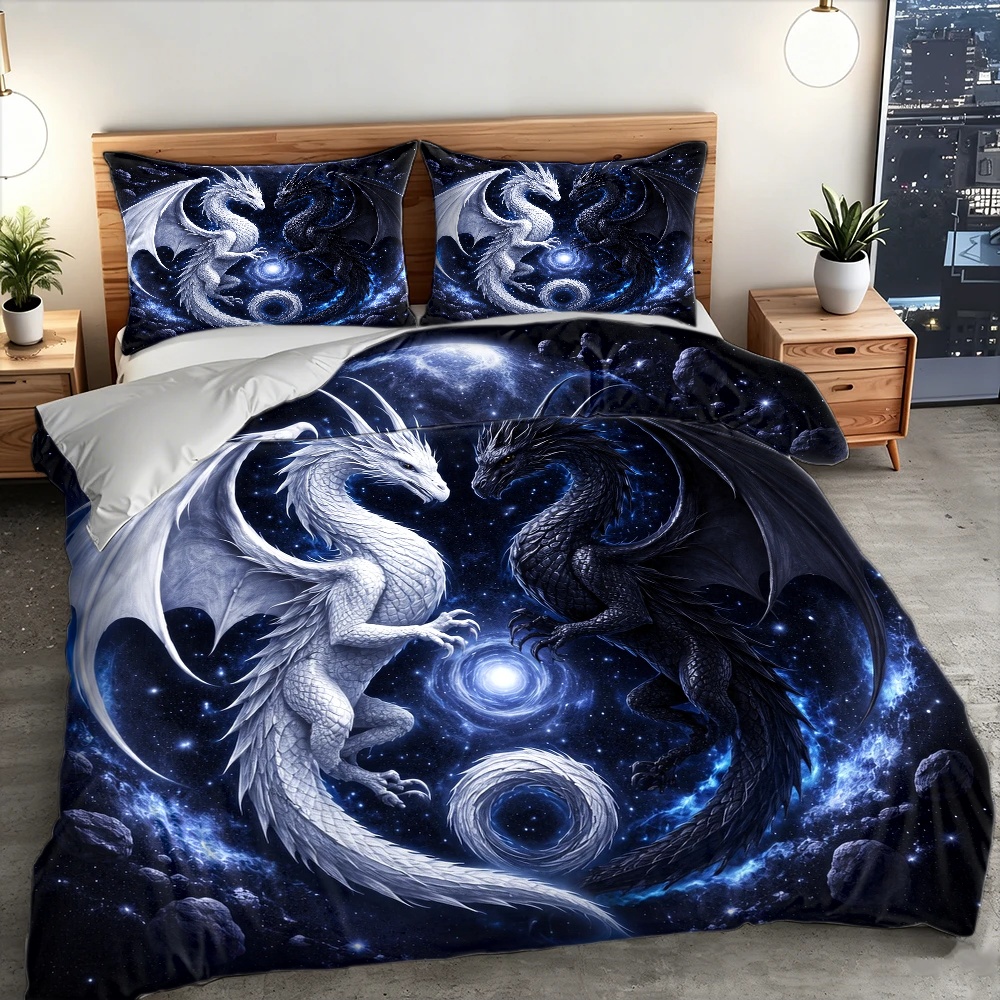3Pc Starry Sky Dragon Totem Du - Duvet Cover Sets With Zipper 评论和价格