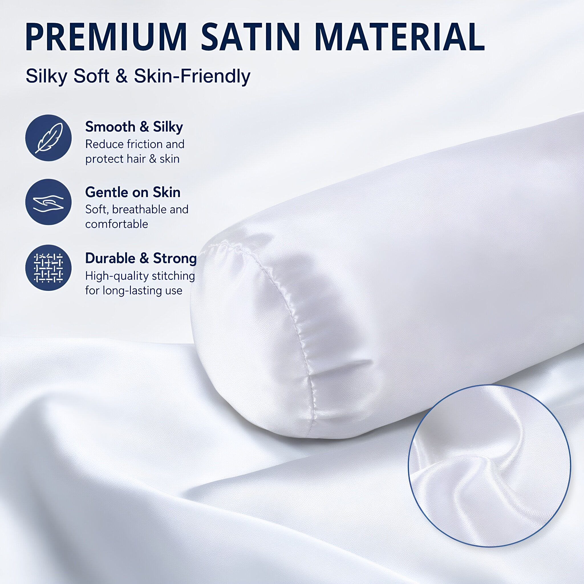 White Satin Neck Roll Pillow C - Satin Silk Pillowcase Hair Skin 评论和价格