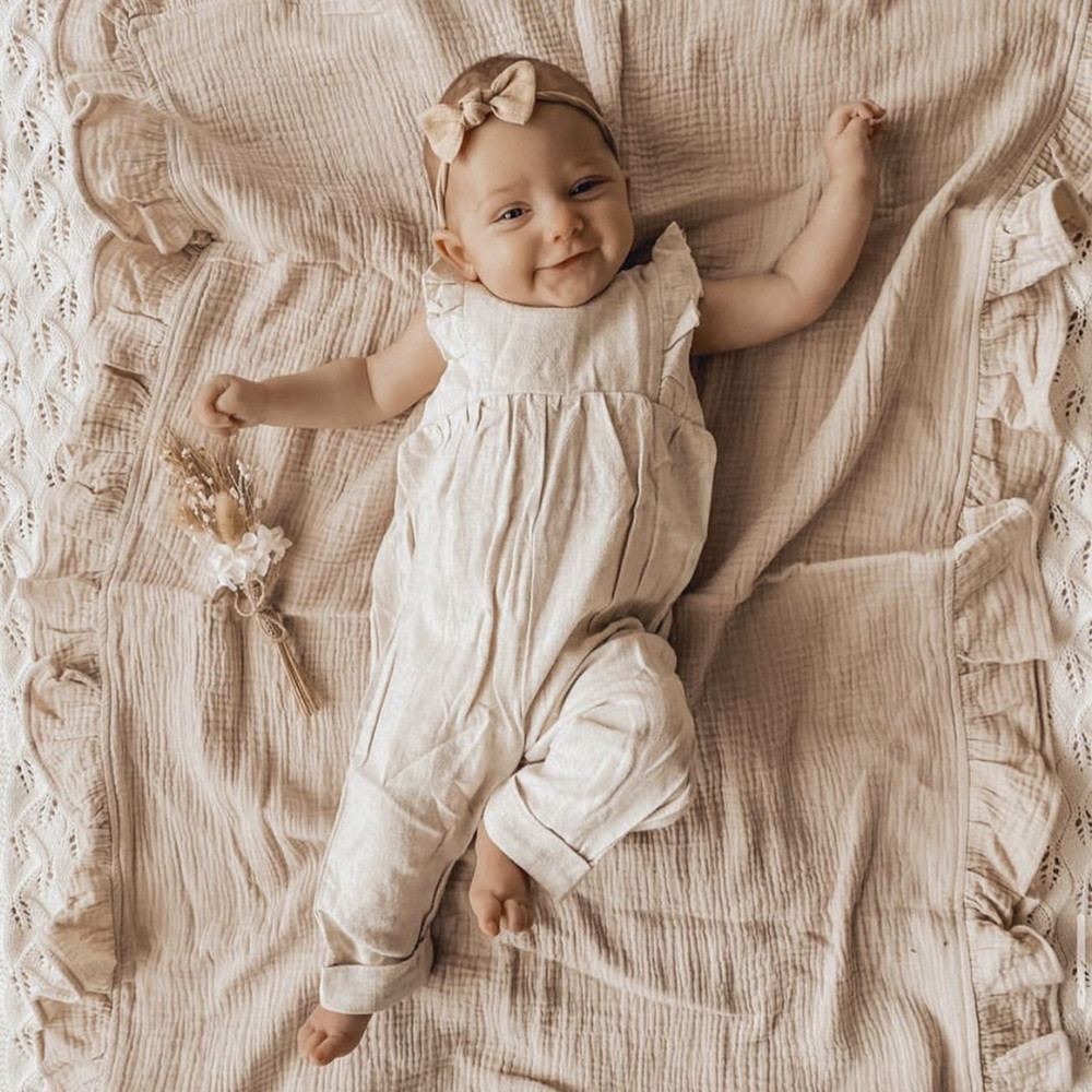 INS Ruffled Muslin Baby Swaddl - Muslin Cotton Bedspread 评论和价格